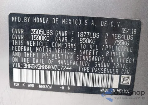 2019 Honda Fit Ex z USA, uszkodzony, nr VIN 3HGGK5H89KM707244